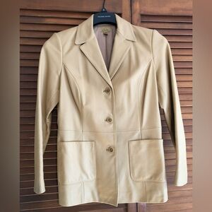 Leather blazer, tan. XS fits like a 4-6. Bought from Nordstrom’s.